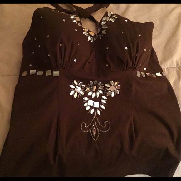 Brown halter top with beading - Picture 1 of 6